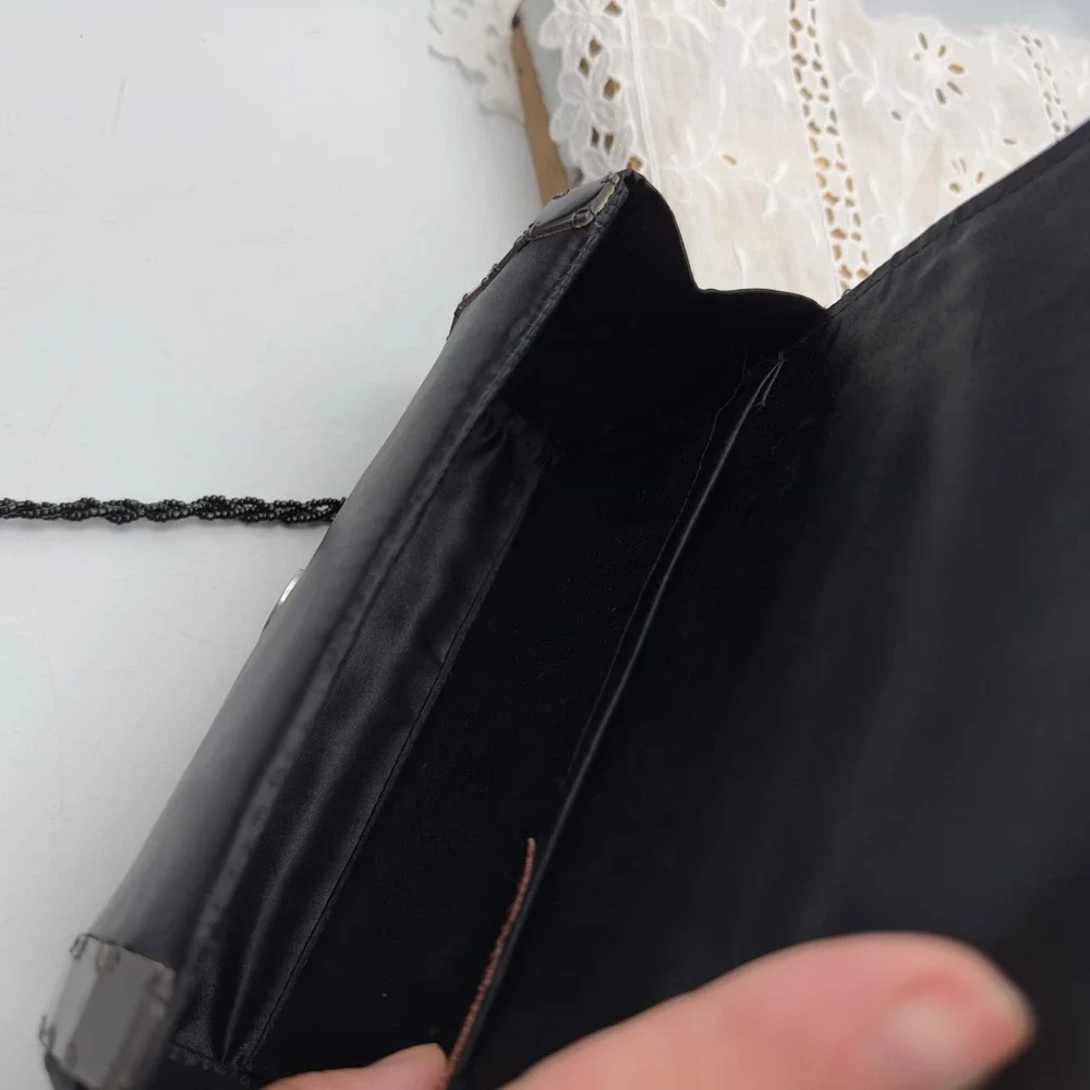 Shira Leah Horn Tile Clutch Black Brown Beaded Strap Y2K Evening Crossbody Bag